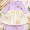 Main Purple Girls 3-Piece Floral Dress Set with Cardigan & Trouser