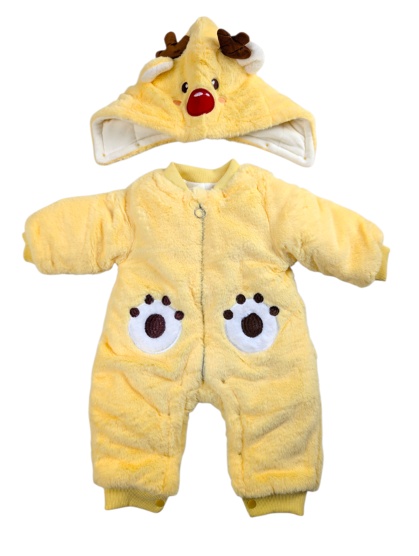 Baby Furry Hooded Winter Romper – Yellow