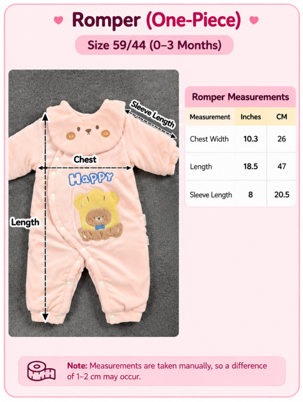 Size Chart romper Baby Happy Bear Winter Romper – Pink