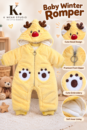 Baby Furry Hooded Winter Romper – Yellow