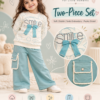Girls Smile Bow 2-Piece Winter Outfit Set