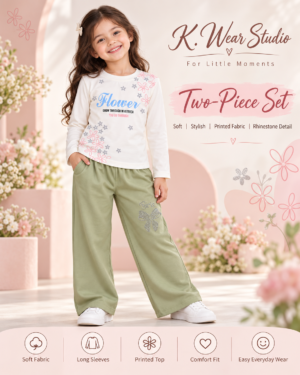 Girls Floral Two-Piece T-Shirt & Trouser Set