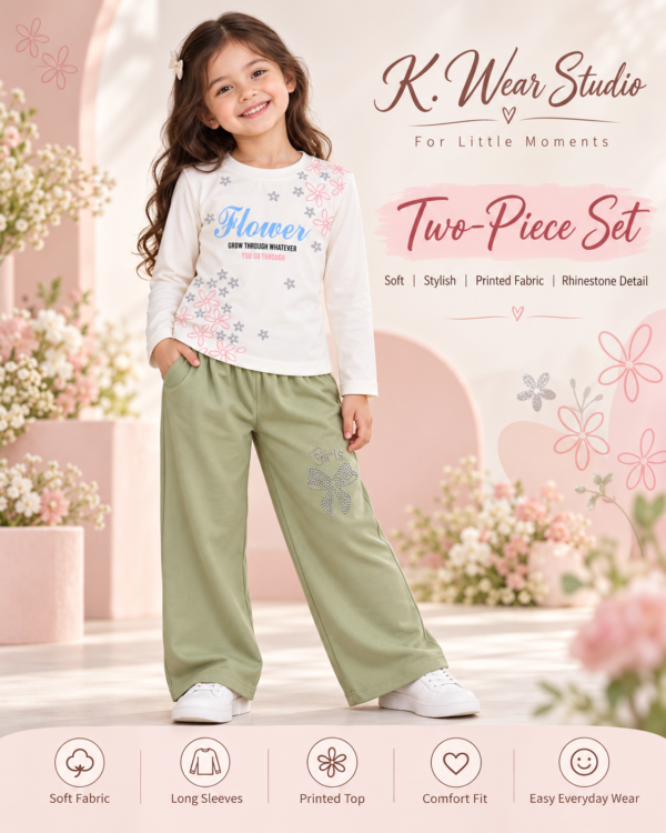 Girls Floral Two-Piece T-Shirt & Trouser Set