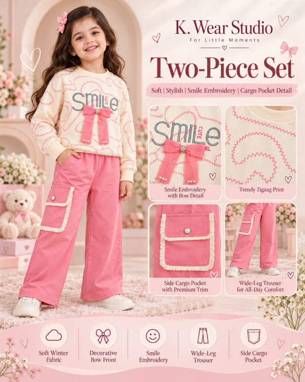 Girls Smile Bow 2-Piece Winter Outfit Set