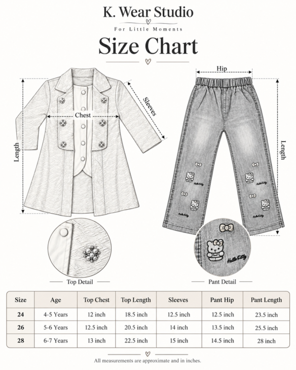 Size Chart Girls Two-Piece Top & Denim Pant Set