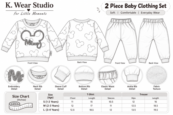 Size Chart Kids Embossed Two-Piece T-Shirt & Trouser Set