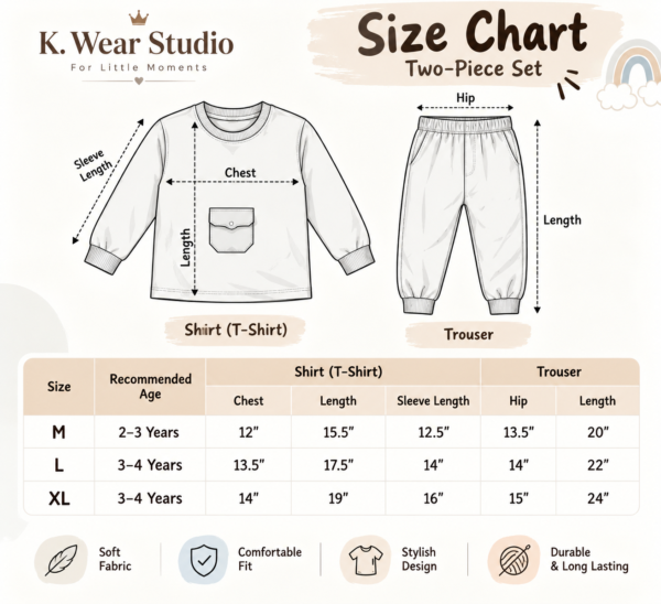 Size Chart Boys Two-Piece Shirt & Trouser Set